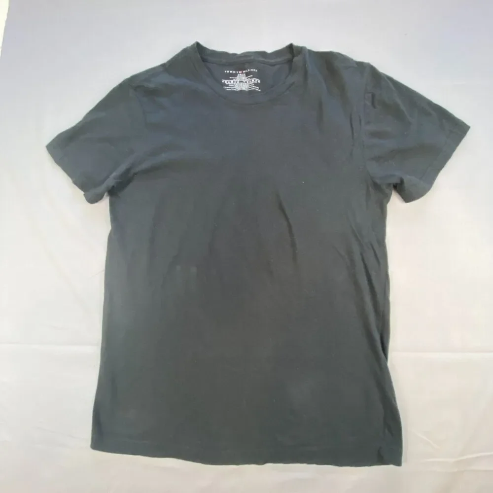Tommy Hilfiger Mens T-Shirt Small S Black Short Sleeve Solid Crew Neck Cotton Te